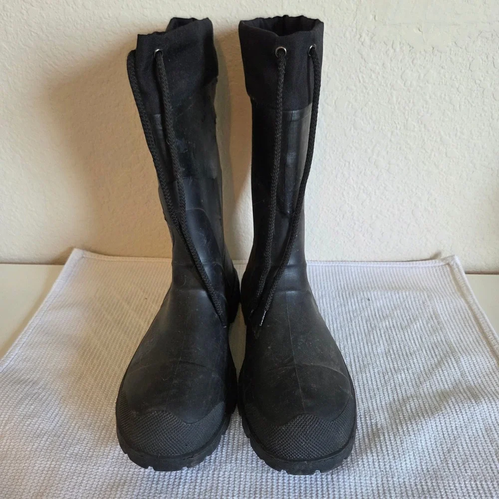 Cabelas Mens Black Rubber Waterproof Hunting Rain Boots Size 11 Tall Drawstring